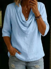 Full Size Cowl Neck 3/4 Sleeve Top Plus Size, fit detail