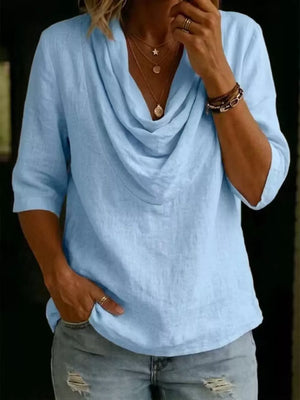 Full Size Cowl Neck 3/4 Sleeve Top Plus Size, fit detail