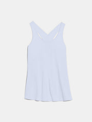 Light blue flow tank top with crisscross back straps.