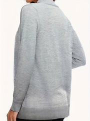 Gray textured knit open-front cardigan with ribbed cuffs and hem