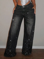Rhinestone-embellished High-waist Jeans