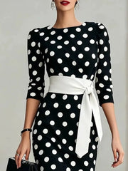 Full Size Polka Dot 3/4 Sleeve Midi Dress, side view