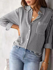 Classic Striped Button-down Shirt in Black, fabric detail