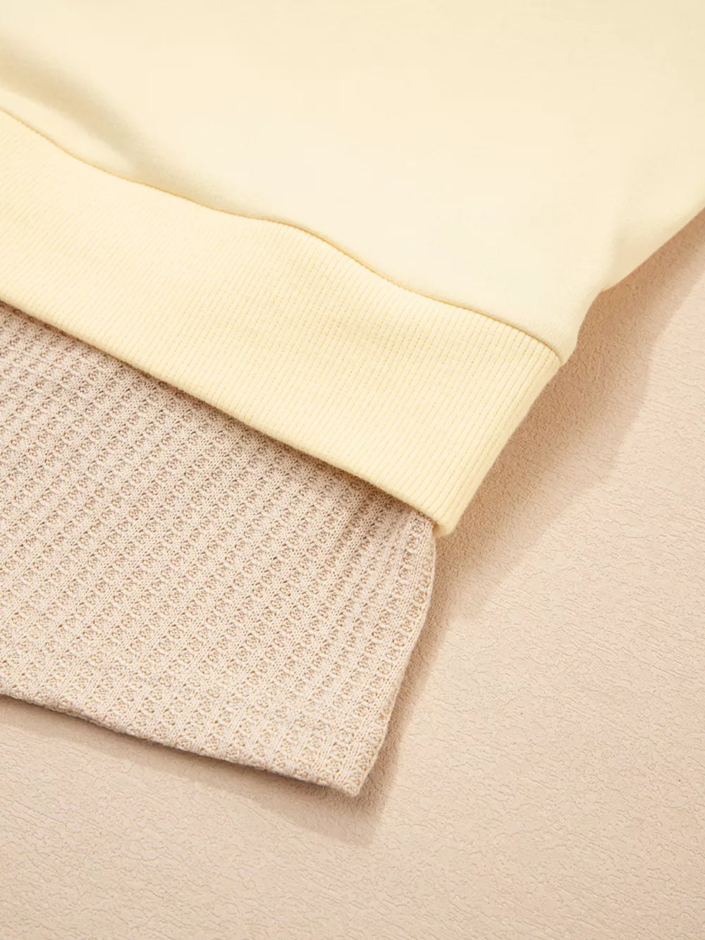 2 In 1 Faux Two Piece Patchwork Sweatshirt in Beige, product detail