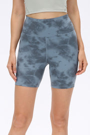 Cloudwash sculpting bike shorts in dark gray tie-dye with a high waist.