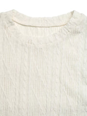 Diamond knit maternity t-shirt in cream with crew neckline and cap sleeves.