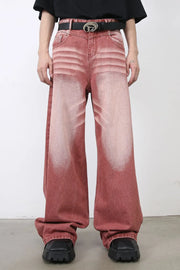 Dip-dye wide-leg denim trousers in rust with a faded wash and relaxed fit.