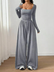 Ruched Square Neck Wide-leg Jumpsuit in Brown, alternate angle