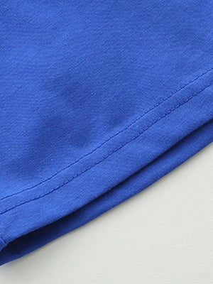Boys' blue cotton underwear set detail showing stitching