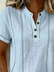 Button Detail Short Sleeve Blouse Plus Size in Gray, back view