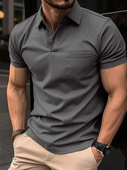 Dark Gray Modern Fit Pocket Polo Shirt with short sleeves and a chest pocket.