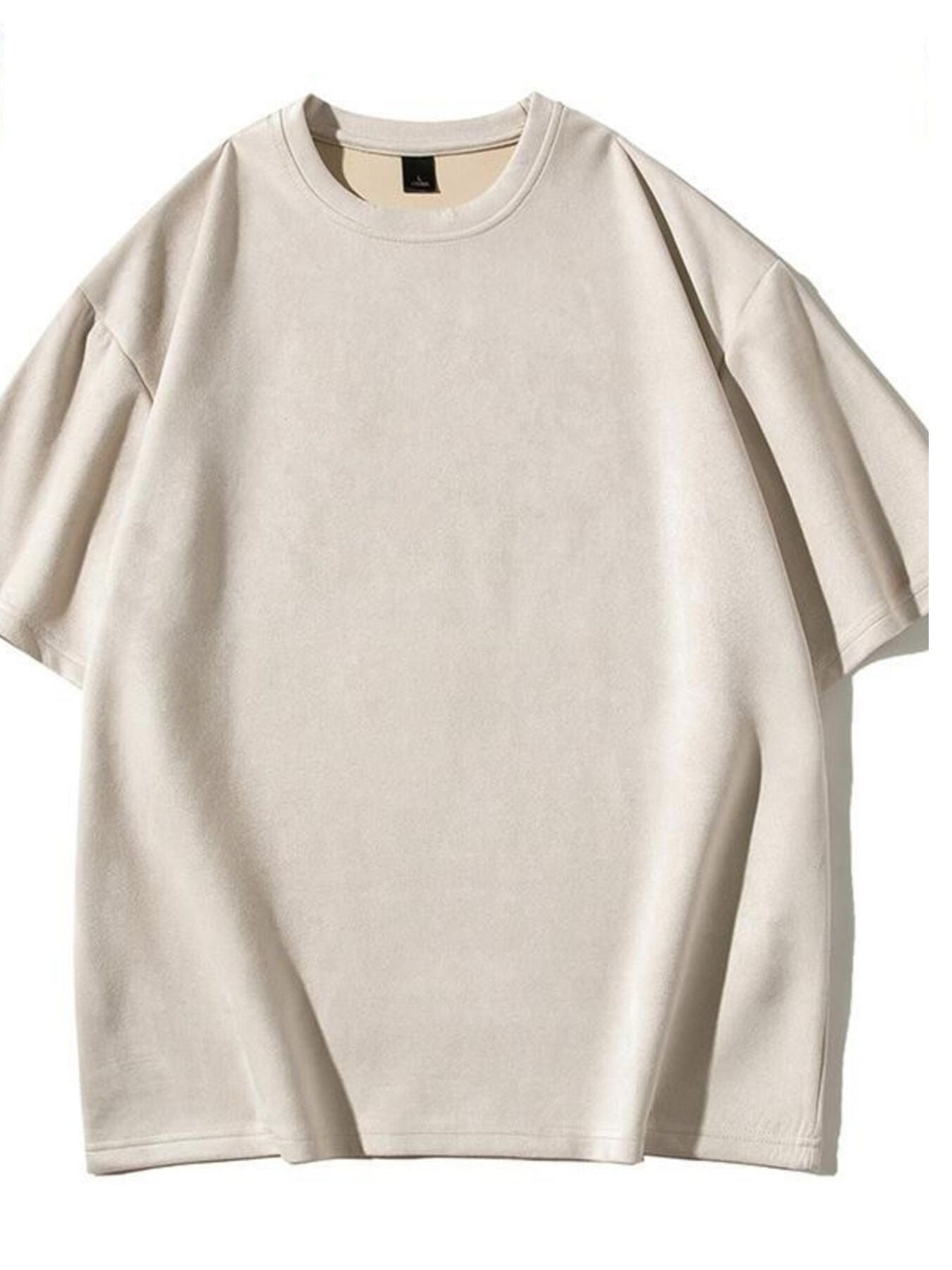 Men's oversized beige cotton t-shirt with crew neck and short sleeves