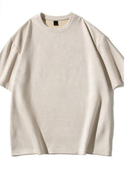 Men's oversized beige cotton t-shirt with crew neck and short sleeves