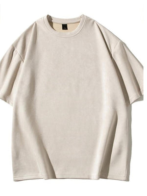 Men's oversized beige cotton t-shirt with crew neck and short sleeves