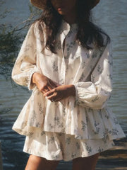 Charming Floral Balloon Sleeve Two-piece Set