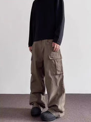 Men's brown cargo sweatpants with multiple pockets and a relaxed fit.