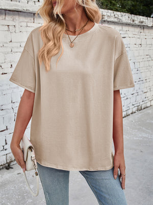 Oversized cotton tee in Dust Storm with seam details and crew neck.
