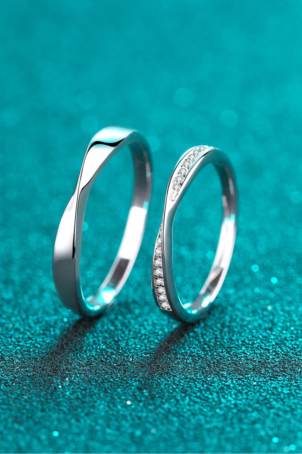 Ethereal Silver delicate band rings, one plain, one with pave diamonds.