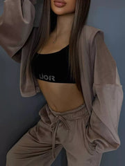 Zip Up Cropped Outerwear And Pants Set, side view