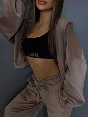 Zip Up Cropped Outerwear And Pants Set, side view