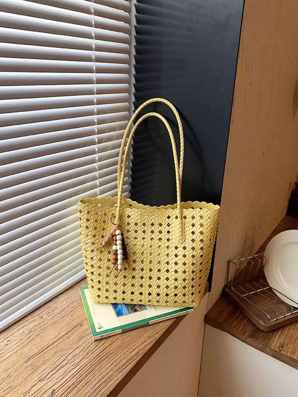 Cutout Leather Shoulder Bag in Yellow, front view