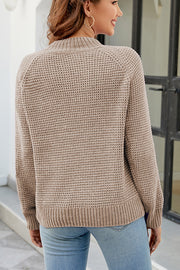 Waffle knit raglan sleeve pullover sweater in Khaki with ribbed cuffs and hem.