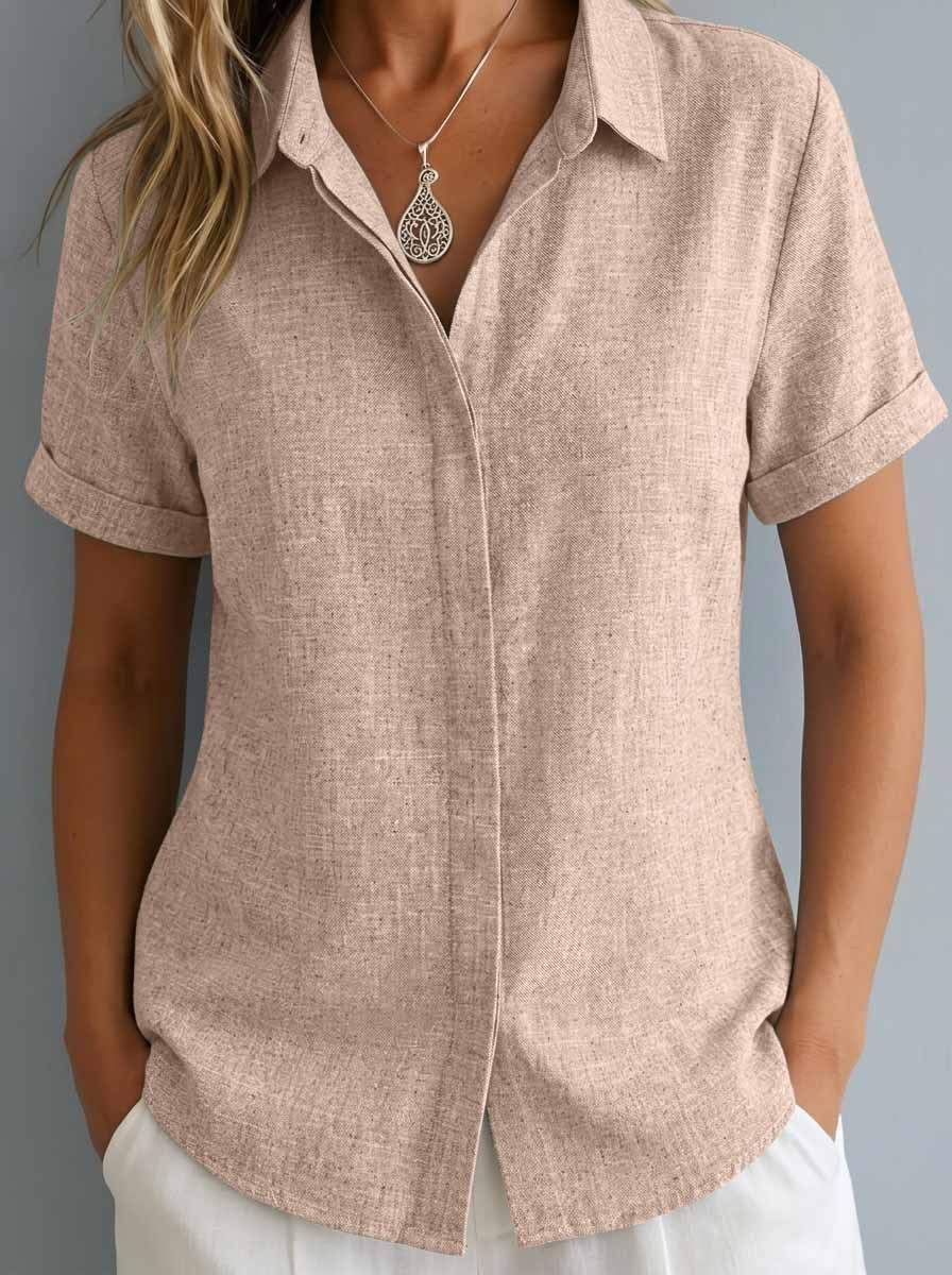 Full Size Collared Short Sleeve Shirt Plus Size in Lotus Color, view 17