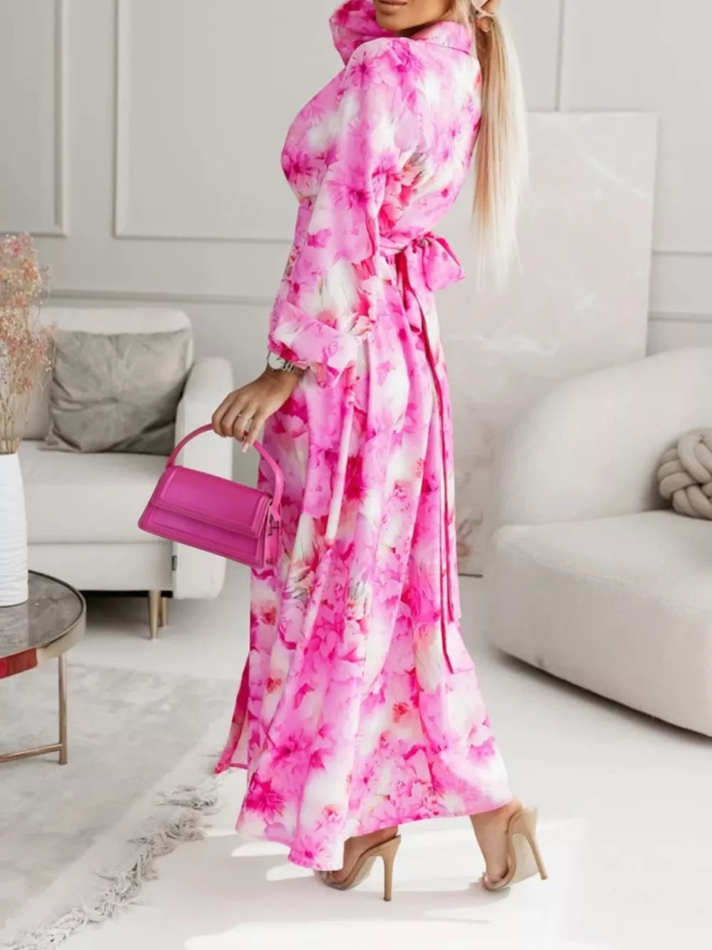 Long Sleeve Maxi Shirt Dress in Pastel Blue, model styling view