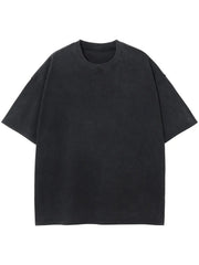 Washed cotton boxy tee in dark gray with crew neck and short sleeves.