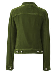 Dark green velvet western jacket with silver buttons and double-stitched yoke detail.