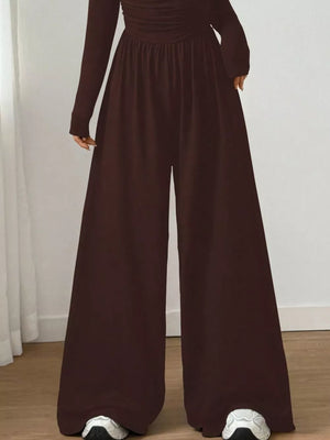 Ruched Square Neck Wide-leg Jumpsuit in Brown, view 15
