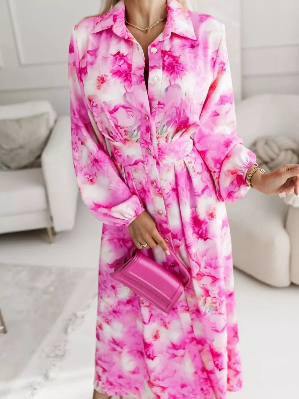 Long Sleeve Maxi Shirt Dress in Pastel Blue, close-up detail