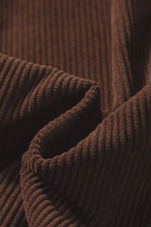 Solid Color Ruffle Trim V Neck Corduroy Jacket, product detail