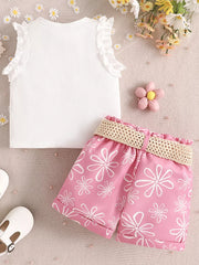 Children's Frill Sleeveless Top And Belt Shorts Set, editorial view