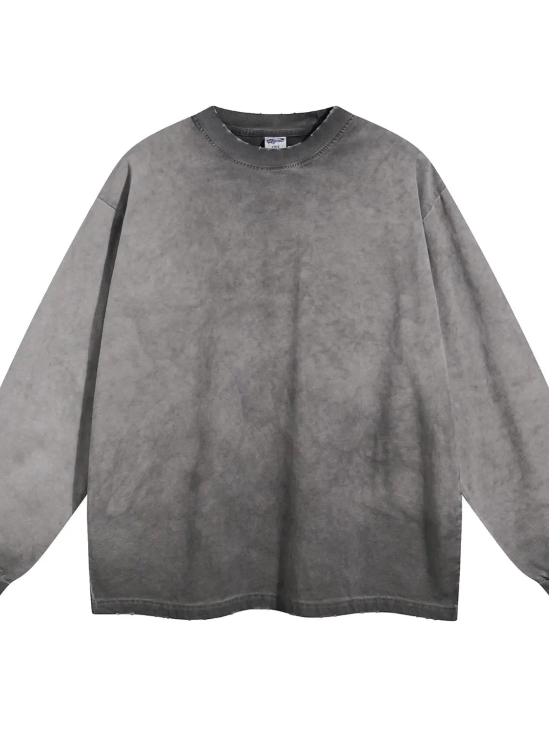 Vintage wash oversized crewneck sweatshirt in gray with a distressed neckline and hem.