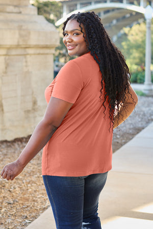 V-neck pocket tee in watermelon pink, short sleeves, relaxed fit, casual bamboo fabric.