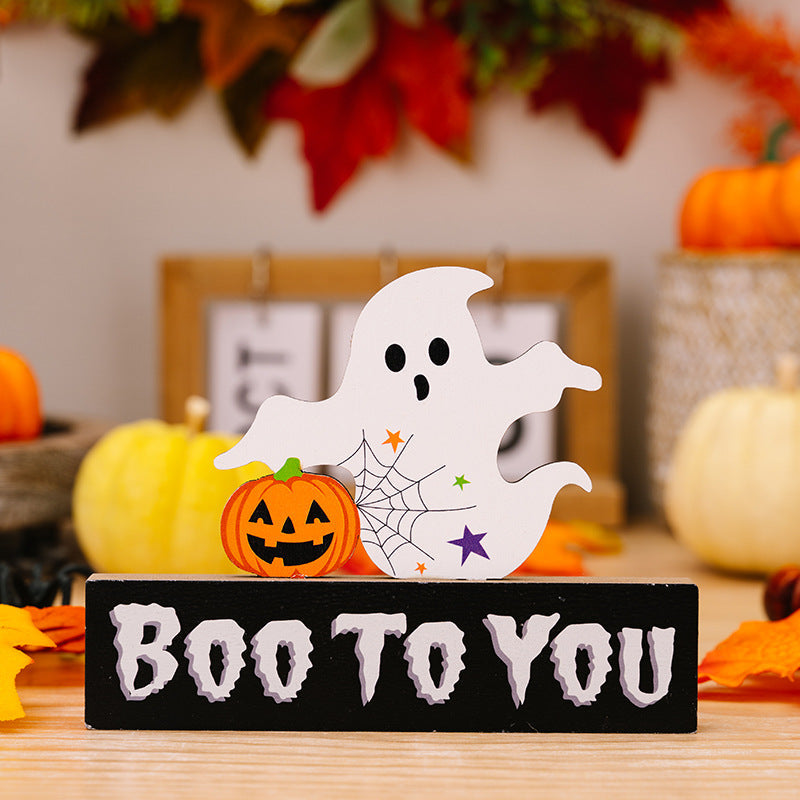 Halloween ghost and pumpkin decor with Boo To You sign