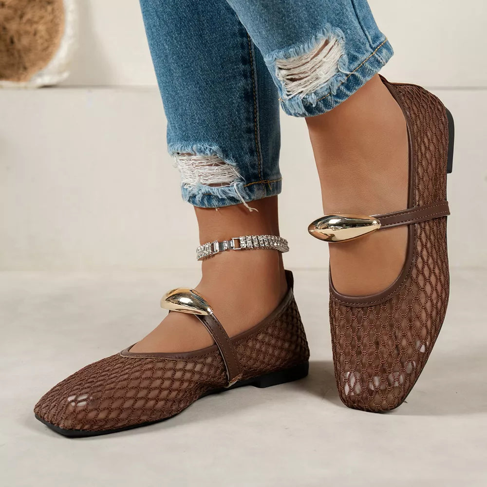 Square Toe Mesh Slip-on Flats, back view