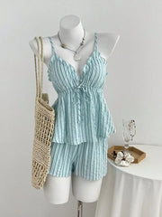 Tie Front Striped Cami And Shorts Set, front view
