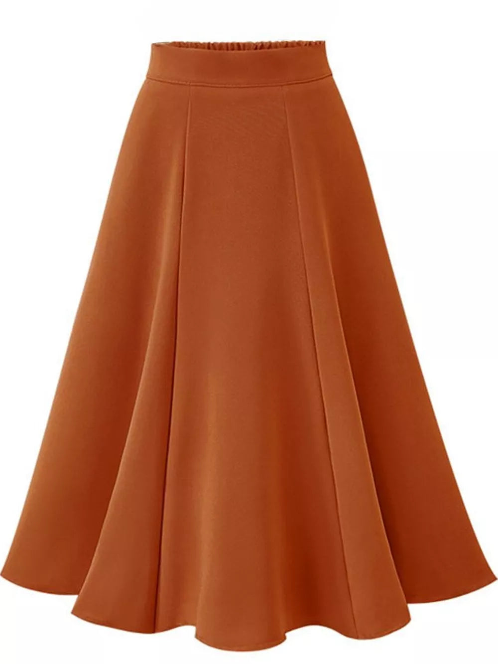 A-line Midi Skirt With Elastic Waistband, front view
