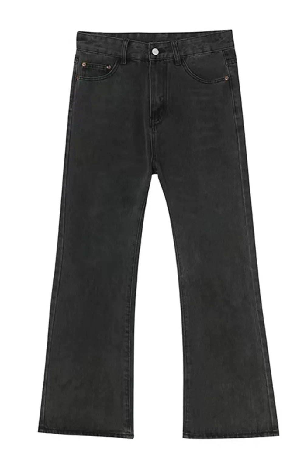 Relaxed flare denim trousers in dark gray with a classic five-pocket design.