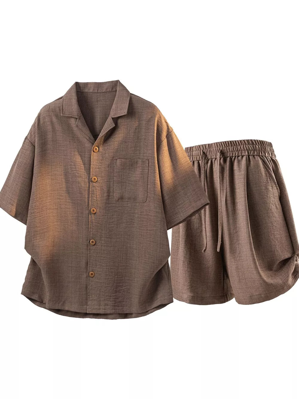 Men's Button-up Short Sleeve Shirt & Shorts Set, back view