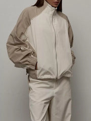 Color Block Zip Up Outerwear And Pants Set in Grey, close-up detail