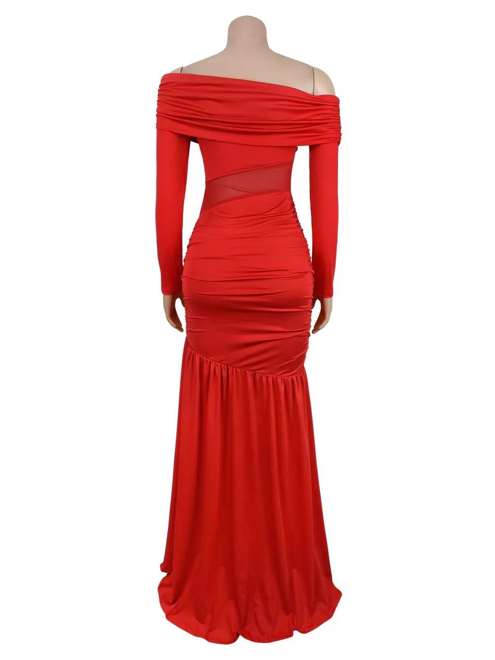 Scarlet fitted maxi dress with off-shoulder