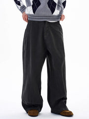 Men's dark gray relaxed fit wide-leg sweatpants with pockets.