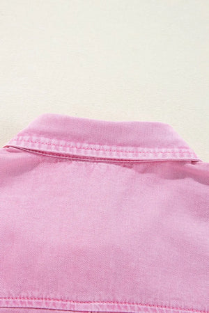 Pink denim shirtdress with buttoned collar detail