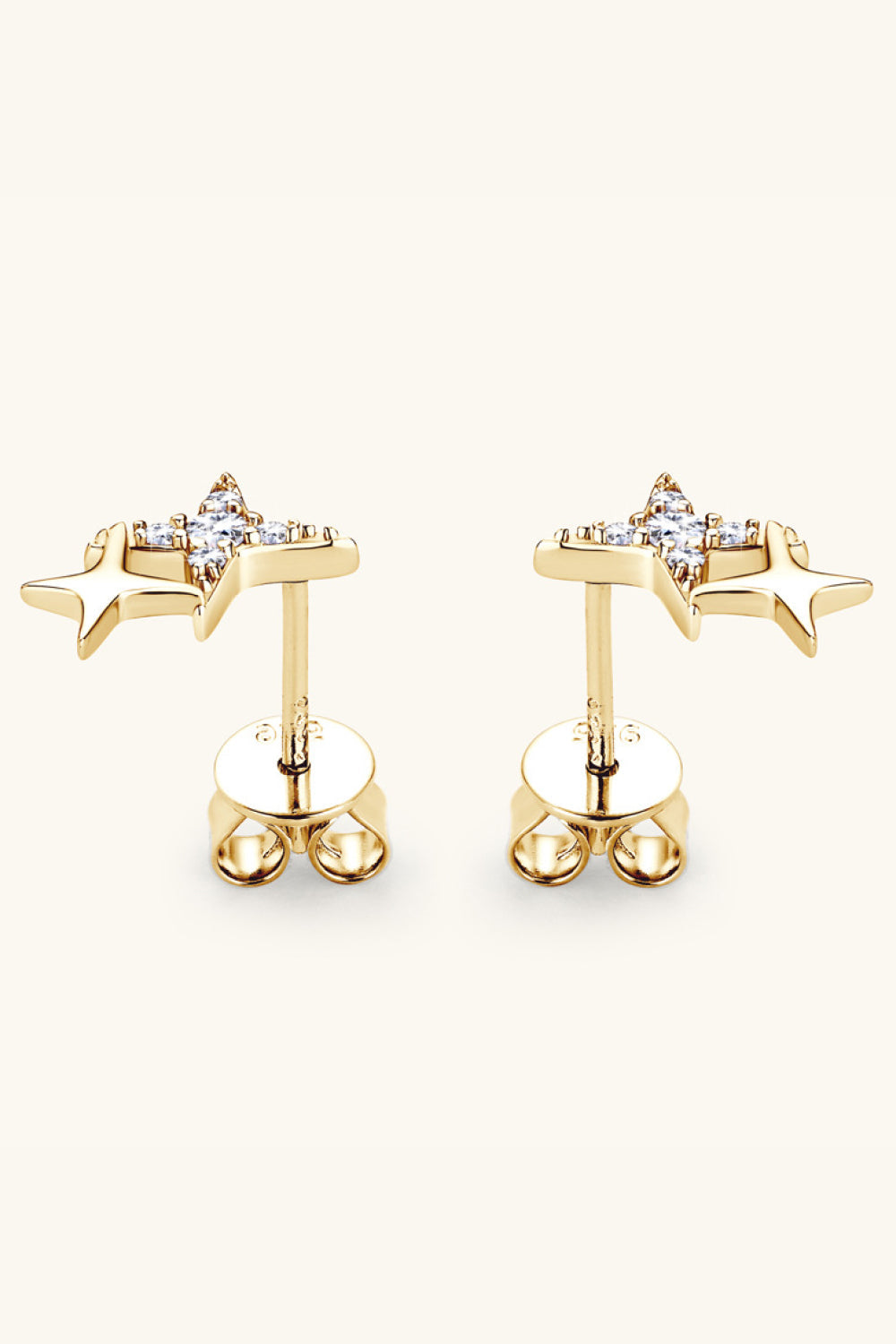 Gold stud earrings with diamond celestial starburst design