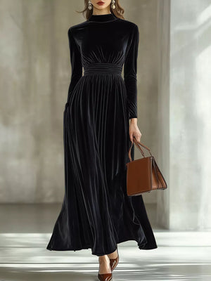 Mock Neck Long Sleeve Maxi Dress in Caramel, side view