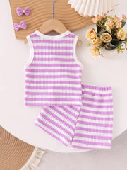 Children's Striped Knit Vest And Shorts Set in Black, product detail