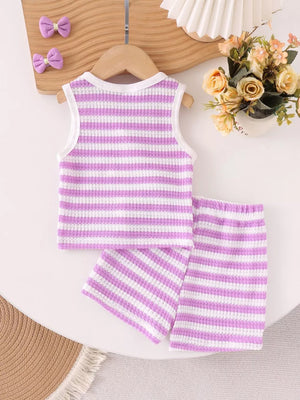Children's Striped Knit Vest And Shorts Set in Black, product detail